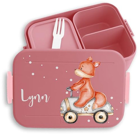 Kinder Bento Box Midi Lunchbox für Mepal Bentobox - Einschulung Geschenk süßer Fuchs Schulkind Geschenke Fox I - 900 ml - Rosa - brotdose junge kindergarten personalisierte fuchsmotiv lunch