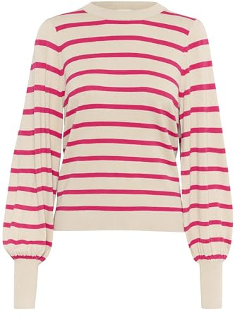 KAFFE Strickpullover KAlizzy Damen Strickpullover Langarm Streifen Pullover Pulli Rundhals Feather Gray Melange/Red XS