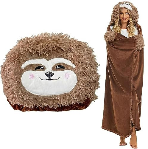 ARRITS Faultier Geschenke für Frauen, Faultier Geschenk Tragbare Decke mit ärmeln 150x130cm, Dtragbare Kapuzendecke Kuscheldecke Flauschig, Super Weich Sofadecke TV Decke mit Ärmeln
