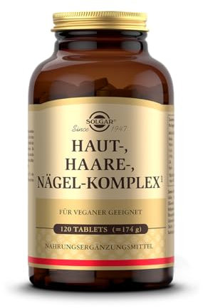 SOLGAR® Haut-, Haare-, Nägel-Komplex | mit MSM, Rotalge, Vitamin C, Lysin, Prolin, Zink & Kupfer für Haare, Haut und Nägel | Einzigartige Formel mit patentiertem OptiMSM® | 120 Tabletten