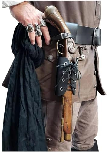 SIULAS Pirat Flintlock Holster, Steampunk Retro Kein Gürtel Leder Pistole Holster, verstellbare Waffenhalter Lace Up Cosplay für Männer Frauen