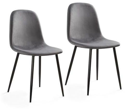 Mondeer Lot de 2 Chaise de Salle à Manger, Velours Chaises de Cuisine avec Assise Rembourrée en Pieds en Métal, Moderne pour Salle à Manger Salon, Gris