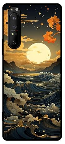 KARTXITAI Hülle Kompatibel mit Sony Xperia 1 II 5G, Stoßfeste Schutzhülle mit Weiche Silikon Bumper Case Handyhülle Anti-Kratzt Leichtes Matt Finish Rückseite - Meer,Mond