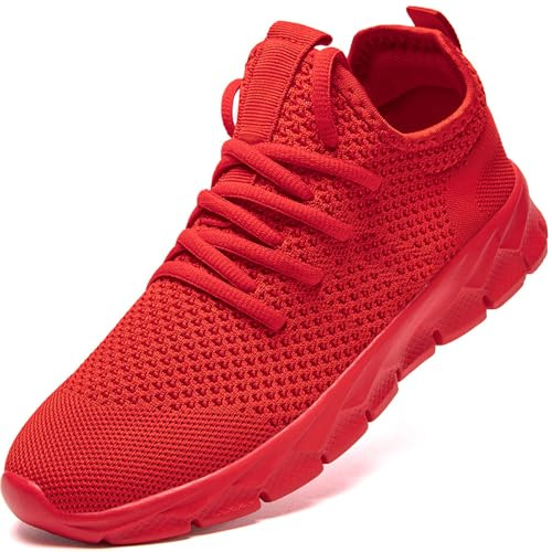 ZGPWZWL Mens Trainers Memory Foam Lightweight Man Running Gym Workout Shoes Breathable Mesh Knit Sneakers Red Mens Size UK