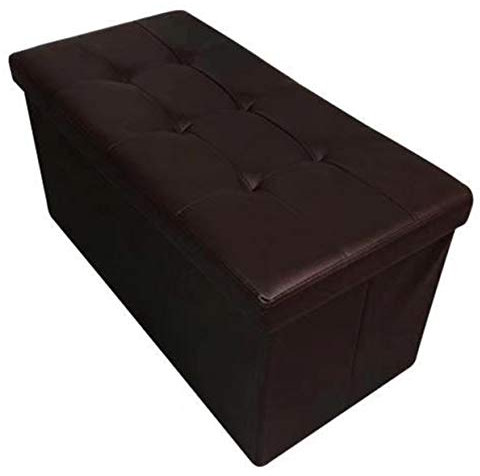 Home Harmony Kensington Folding Storage Ottoman, Storage Chest, Footrest, Bench, padded Seat, Faux Leather (Chocolate, Large)