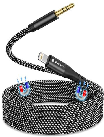 Aux Cord for iPhone, Magnetic Coiled Lightning to 3.5mm Audio Auxiliary Cable Compatible with iPhone 14 13 12 11 Pro Max Mini XR XS 8 for Car Home Stereo Speaker Headphone