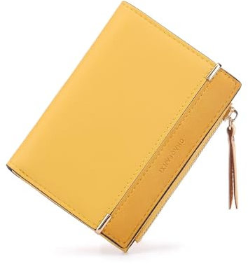 CHAOFANXI Porte-Monnaie pour Femme Petit et Court, Cuir PU Lisse et Souple, Bleu et Jaune