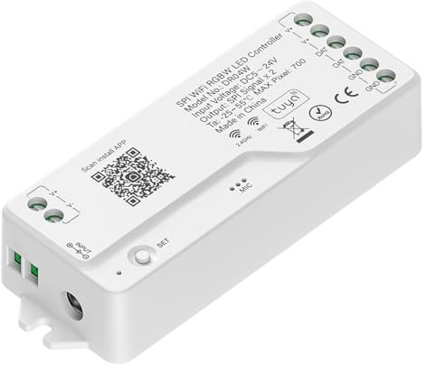 BTF-LIGHTING 2.4G WiFi SPI RGBW LED Steuerung DR04W Unterstützt RF-Fernbedienung Tuya APP/Smart Life Steuerung Alexa/Google Home Sprachsteuerung für SMD FCOB SK6812 WS2814 usw. RGBW LED Streifen