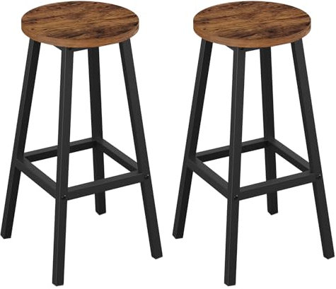 Klihome Barhocker 2er Set, Barstühle mit Metallgestell, Bar Hocker rund, Küchenstühle mit Fußstütze, Tresenhocker 150 kg belastbar, für Bar Kücheninsel Esszimmer, Vintagebraun, K0010BH-2