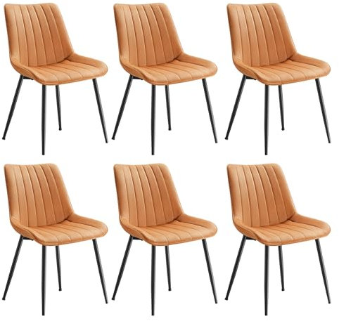 SONGMICS Esszimmerstuhl 6er Set, Küchenstuhl, Samt, Polsterstuhl, bis 120 kg belastbar, Stahlbeine, Gebogene Rückenlehne, für Esszimmer, Küche, karamellbraun-tintenschwarz LDC090K16