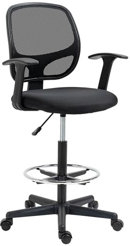 Vinsetto Sedia Ufficio ad Altezza Regolabile con Poggiapiedi, Sedia Ergonomica con Ruote Girevoli, Braccioli e Seduta Imbottita in Gommapiuma, 60x56x110-132cm, Nera