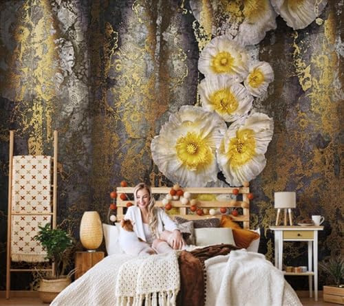 Tzxztt Vintage Weiß Floral Moderne 3D Tapete Geprägte Seide Neutrale Töne Material Ideal Für Wohnzimmer Schlafzimmer-250cm×170cm