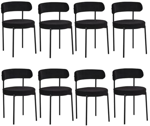JZGORC 8er Set Esszimmerstuhl, Teddy-Samt-Polsterstuhl, Geeignet für Esszimmer, Wohnzimmer, Schlafzimmer, Konferenzraum – Schwarz