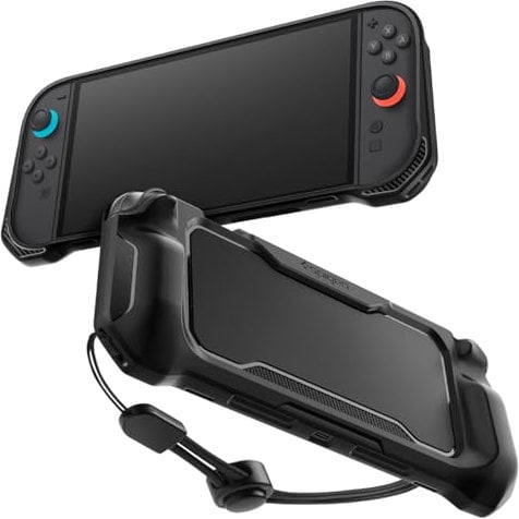 Spigen Rugged Armor Hülle Kompatibel mit Nintendo Switch 2 2025 Case mit Handschlaufe Zubehör - Matt Schwarz