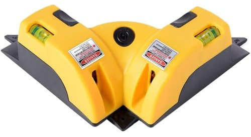 Right Angle 90 Degree Laser Level with Dual Line Alignment, Red Horizontal Vertical Laser Level Square Level with Two Suction Cups for Tiling Woodworking Shelves (Yellow)