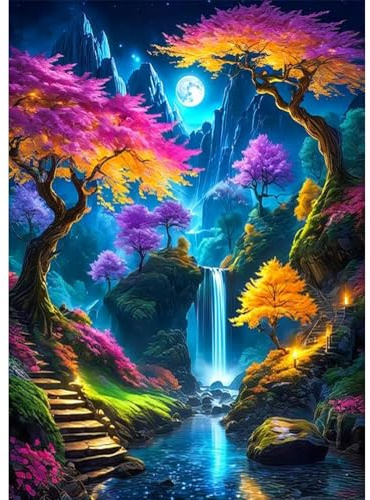 Jawecci Landschaft Diamond Painting Erwachsene, 5D Berg Diamant Painting Bilder Erwachsene Anfänger, DIY Runde Steine Diamant Kunst Set Diamant Malerei Kinder für Home Dekor 30x40cm