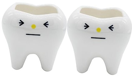 Sosoport 2-teiliges Blumentopf-Set Aus Keramik Mit Zahnmotiv Mini-Topf Für Dekorative Halterung Für Zuhause Schreibtisch Wohnzimmer