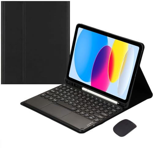 HEKUEUN Funda con Teclado para iPad 10.2 9ª 8ª 7ª Gen/iPad Air 10.5/iPad Pro 10.5, Teclado Táctil Bluetooth Desmontable En Español Ñ, Funda Ultrafina con Soporte para Lápiz Y Ratón,Negro