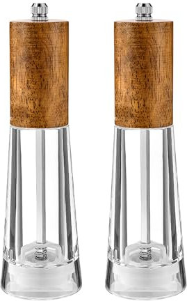 Daily Treasures 2 Pack Wooden Salt and Pepper Grinder Set with Acrylic Window, Manual Salt and Pepper Grinder with Adjustable Ceramic core, Spice Grinder refillable, Visible Salt Grinder