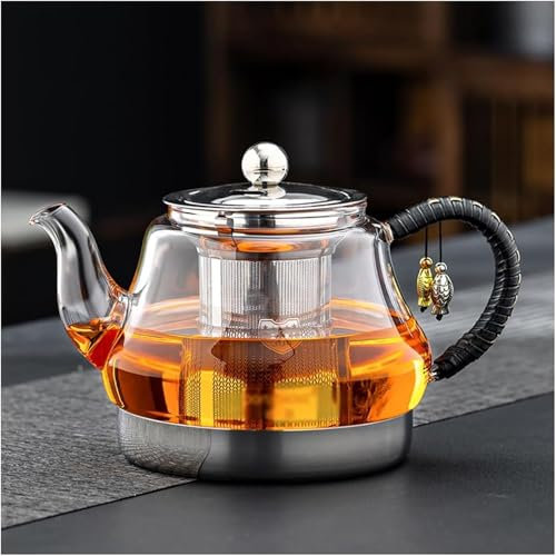 VZXATYOP Théière en Verre Compatible Induction avec poignée Isolante - Bouilloire en Borosilicate résistante à la Chaleur, Filtre en Acier Inoxydable(800ml)