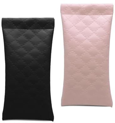 MeiLang Soft PU Leather Eyeglass Case, 2Pcs Glasses Case for Women & Men, Portable Squeeze Top Glasses Pouch for Travel Trinket Organizer Bags