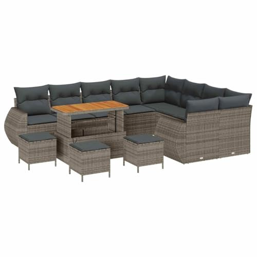 vidaXL Garten-Sofa-Set mit Kissen 13 pcs Grau 110 x 55 x 71 cm, Modernes Gartensofa-Set, Outdoor-Kollektion, UV-beständiges Material, abnehmbare Kissen, bequem für die Terrasse
