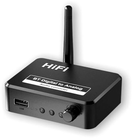 QUXVUIS HiFi Digital to Analog Adapter Bluetooth-compatible Receiver Low Delay ABS Audio Converter with Antenna TV Sound Box