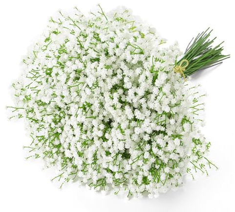 Uhky 6 Stk Künstliche Baby Atem Gypsophila Blumensträuße, echt anfühlende Blumen für Hochzeit, Party, DIY-Kranz, Blumenarrangement, Heimdekoration (18 Stk Weiß-28 cm)