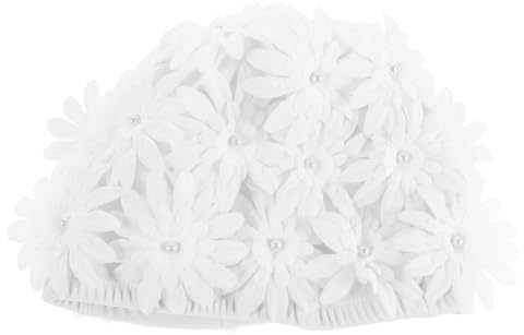 DOITOOL Gorro de natación impermeable con diseño de flores para cabello grueso y rizado y cuero cabelludo sensible, gorro de baño de pétalos 3D blancos con tela de alta elasticidad, protección UV para