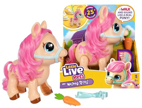 Little Live Pets My Walking Pony Twinkle, 25+ Sounds | 16.7cm interactive pony walks on and off leash, brush her hair, feed and she reacts to touch, ages 5+