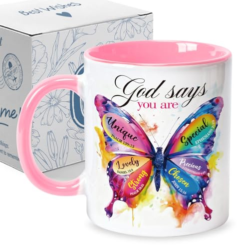 Inspirational Gifts for Christian Women Friends Sister God says You Are Amazing Coffee Mugs with Butterfly Religious Spiritual Faith Gifts Birthday Christmas Thankgiving Gift for C | 11oz