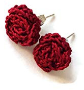 Orecchini rose Bordeaux handmade all'uncinetto in cotone e acciaio inox