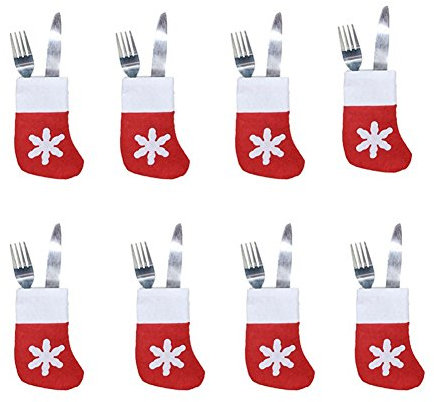 MALAYAS 8 pcs Xmas Set Cutlery Suit Decor Table Dinner Silverware Holders Pockets Knifes Forks Tableware Bags Christmas Party Decoration for Home Restaurant Dining Room