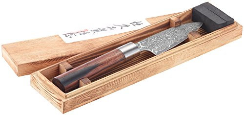 TokioKitchenWare Santokumesser: Handgefertigtes Marken-Damast-Kochmesser mit 12-cm-Klinge (Santoku-Damast-Messer, Damastmesser-Küchenmesser)