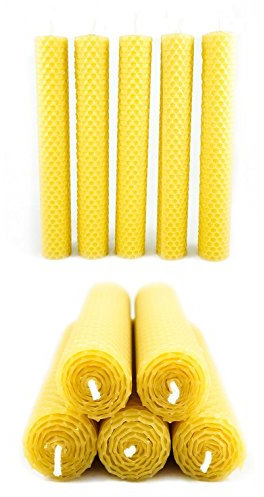 Naturra 10 100% Bienenwachs Stabkerzen handgerollt mit Wabenmuster Set - ca. 12 Stunden Brenndauer pro Kerze