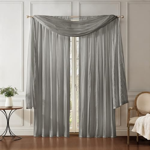 Elrene Home Fashions Athena Faux Crushed-Silk Window Curtain Panel and Valance Set, 52x108 (2 Panels) & 1 Valance, Sterling