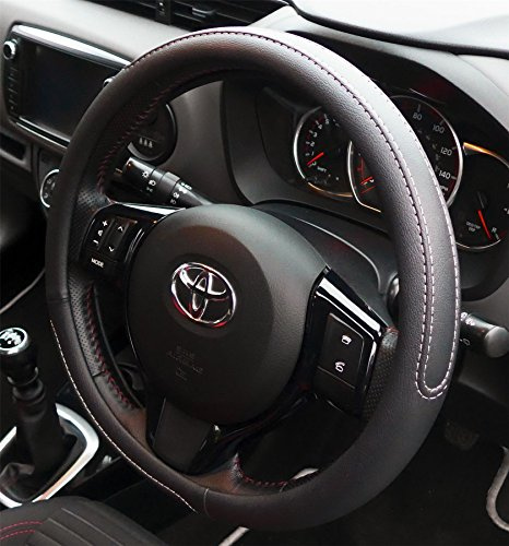 UKB4C Black Steering Wheel Cover Soft Grip Leather Look for Aygo 05-On