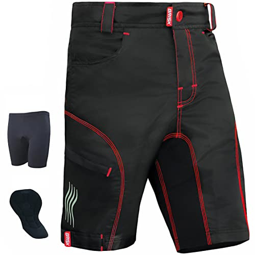 Brisk Bike Men’s MTB Shorts with Removable Padded Liner, Mountain Bike Shorts with 6 Pockets Bicycle Shorts Breathable and Lightweight Biking, Running, Hiking Shorts
