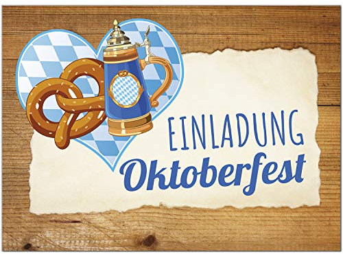 10 Einladungen zum Oktoberfest 2024 / Format DIN A6, 2-seitig/Rustikal im Holz-Tisch Look/Einladungs-Karten zum Oktober-Fest mit Umschlägen/Garten Party