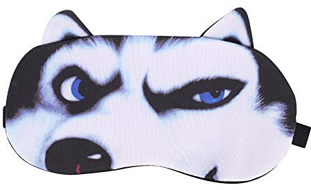 ITODA Schlafmaske Baumwolle Schlafbrille Damen Augenmaske Hautfreundlich Nachtmaske Mädchen Augenabdeckung Plüsch Augenbinde, Weiß Schlittenhund, 19 x 9 cm(LxB)