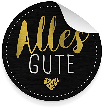 itenga 10x Aufkleber Sticker aus Strukturpapier Geschenkaufkleber zum Basteln rund 9,5 cm (Alles Gute (Schwarz/Gold))