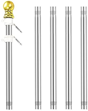 Nicoone 6 FT Sectional Flag Pole Kit for Outside House,Stainless Steel Metal Flag Poles 360° Tangle Free Wall Mounted Heavy Duty Flagpole Tangle Free for Garden Yard Porch Roof Walls