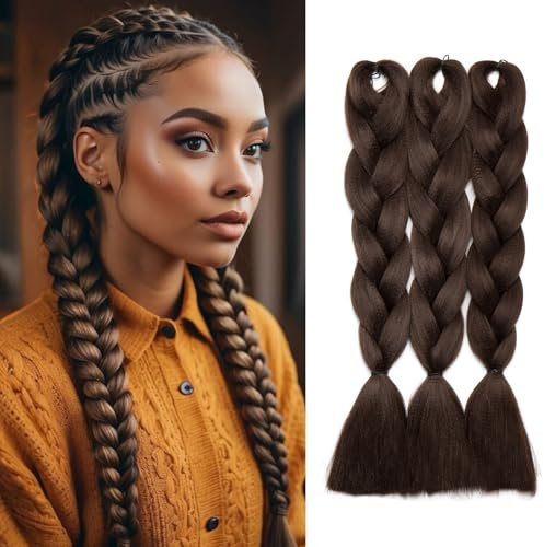Silk-co Silk-co 3 Stück Flechthaar Ombre Afro Twist Braid Haarverlängerungen Häkelbox Synthetische Jumbo-Zöpfe 24 Zoll 300 g-Mittelbraun