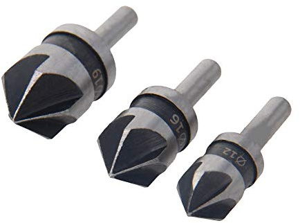 Utoolmart Holzbearbeitungs-Kegelsenker Bohrer Entgraten Werkzeug Karbonstahl Fasschneider 3 Stück für Handbohrmaschine Bankbohrer, UT191119Y-2010, Round Handle