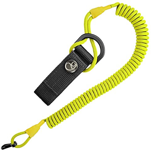 Ganzoo Spiral-Kabel Schlüsselanhänger elastisch mit Karabiner, Safety Lanyard mit Paracord-Mantel, Schlüsselband, Stretch Fang-Riemen, RSG Halterung für Polizei, Bundeswehr, Hausmeister, neon gelb