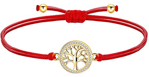 ZENI Lebensbaum Armband Gold für Junge Mädchen, Handgefertigtes Stoffarmband Rot Verstellbar 16+8cm für Damen, Geburtstagsschmuck Geschenke für Kinder