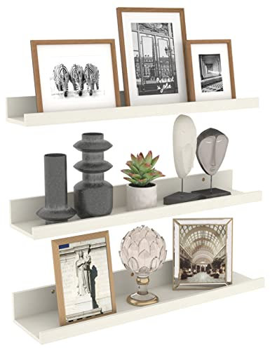 Calenzana 24 Zoll schwebende Regale Wandmontage 3er Set, rustikales Holzbild Ledge Regal für Wohnzimmer Badezimmer Schlafzimmer Küche Büro, Cremeweiß