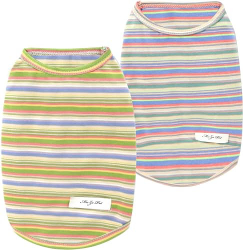 YAODHAOD Hund Gestreiftes T-Shirt, Sommer Atmungsaktive Baumwollhemden, Soft Tank Top Ärmellose Weste für Kleine Mittelgroße Hundekatze Kleidung (2Pack) (M)