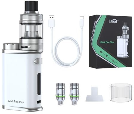 Eleaf iStick Pico Plus con juego de cigarrillos electrónicos Melo 4S M75 Watt 4ml Tanque de vidrio sin batería 18650 sin nicotina (blanco)