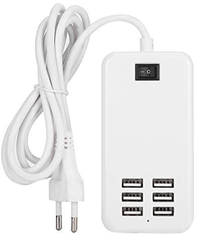 Station de Charge USB, Chargeur Mural USB 6 Ports 30 W, Station de Charge Rapide de Bureau 100‑240 V avec Interrupteur, pour Iphone, pour Ipad, Tablette, Ordinateur Portable, Ordinateur(EU)